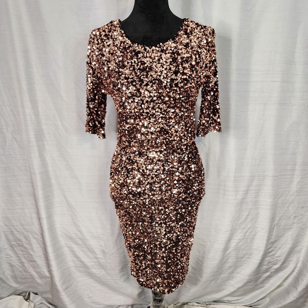 PREMIER AMOUR Size 8 Rose Gold Sequin Bodycon Party Date Night Going Out Dress